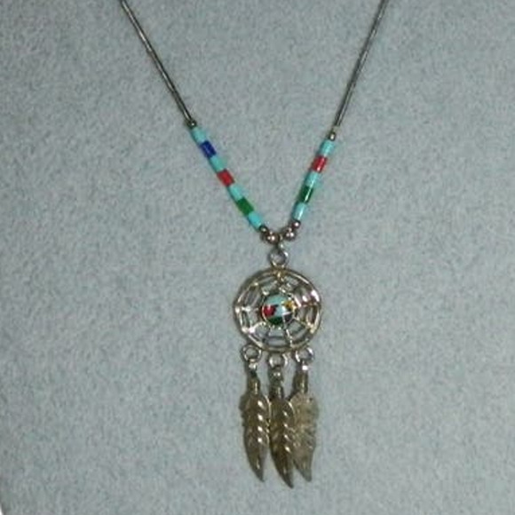 Navajo Pierced Earrings Necklace Set Sterling Silver Turquoise Vintage - Picture 4 of 14